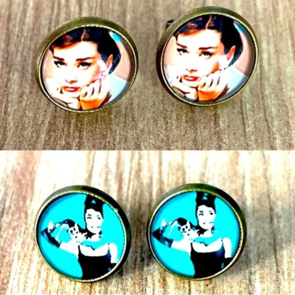 2 Pairs Audrey Hepburn 12mm Stud Earrings, NWT, Handmade, Unworn